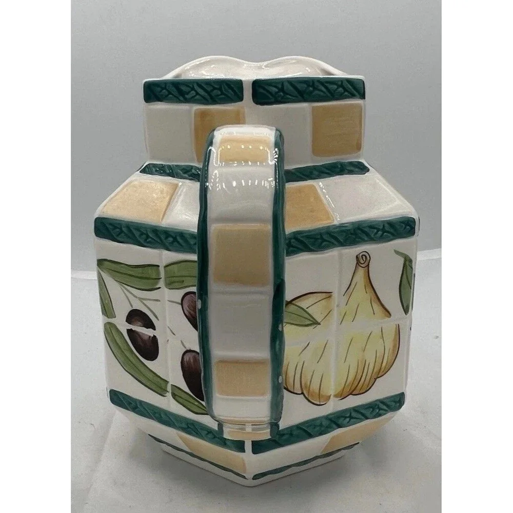 Vintage Clay Art San Francisco Olive Garlic Ceramic Pitcher Hexagon AS IS Rare